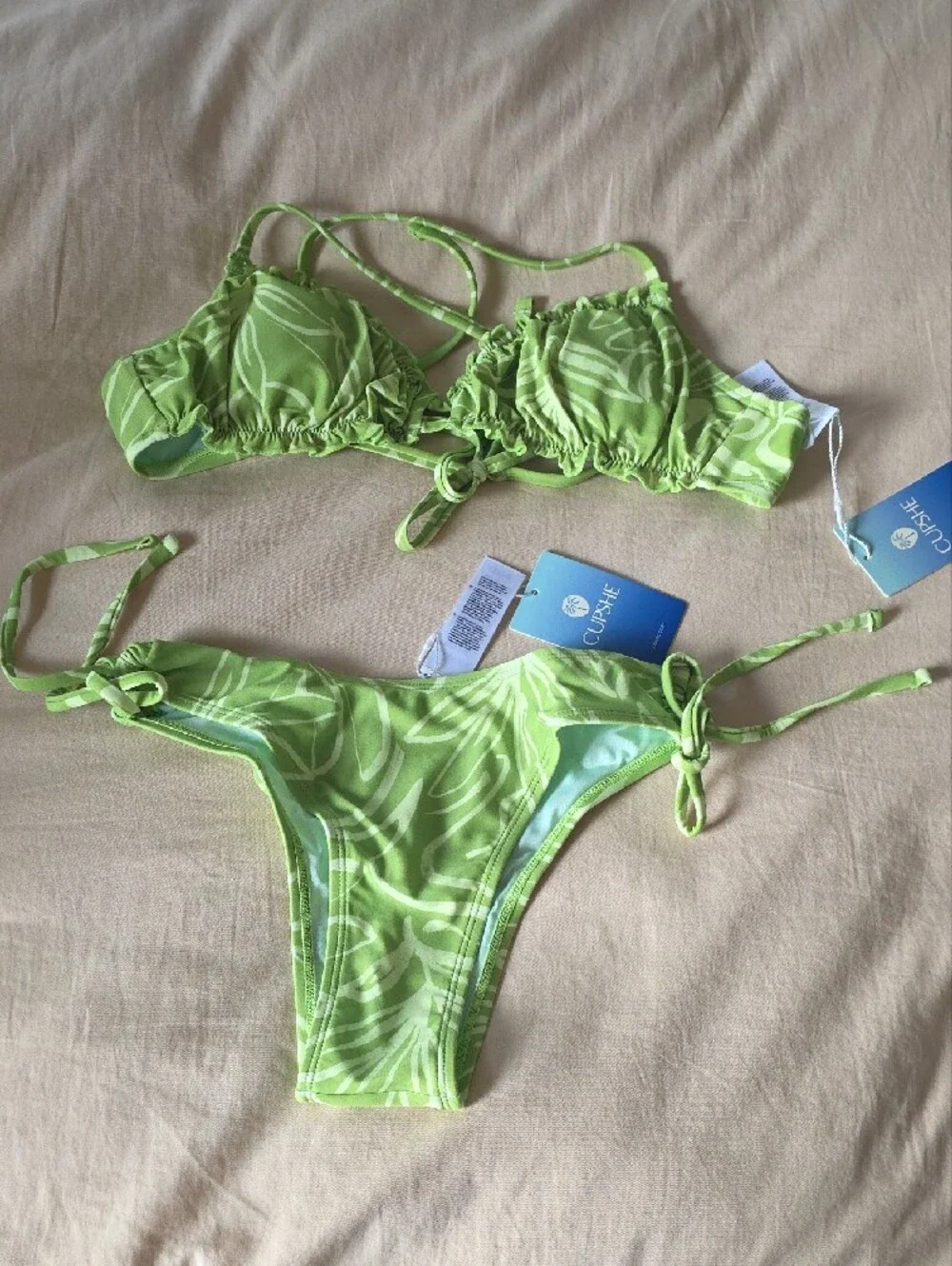 Cupshe Bright Green Tie-Back Bikini Set - Women's Swim